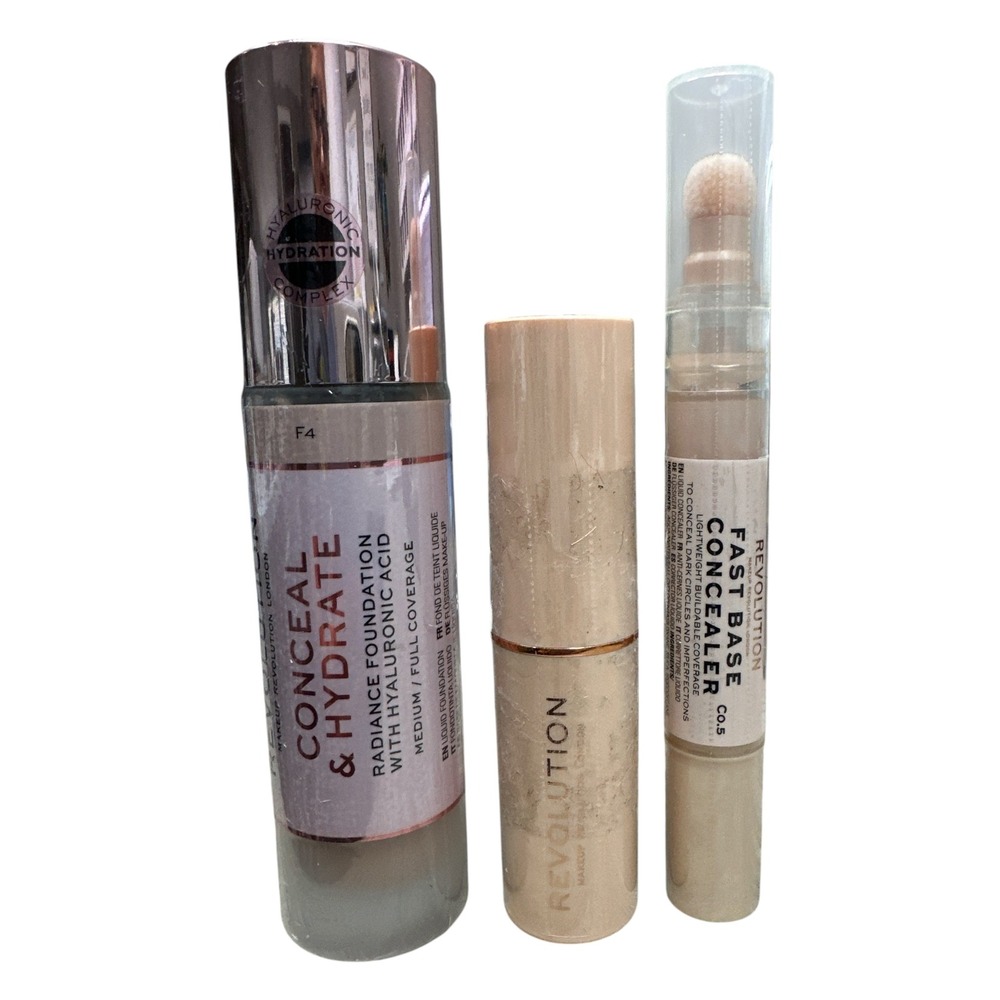 Makeup Revolution Conceal Hydrate Foundation F4 Fast Base Stick F2 Conceal C0.5